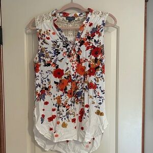 Market & Spruce Floral Button-Down Blouse - White, Red, Blue